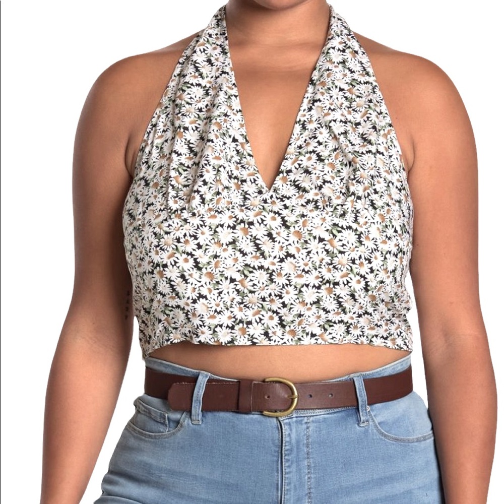 Abound Daisy Halter Top Women's Size 2X Black White Floral NWT
